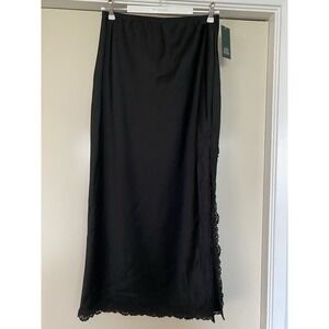 Wild Fable Black Satin Lace Trim Long Skirt Women's Size Small New